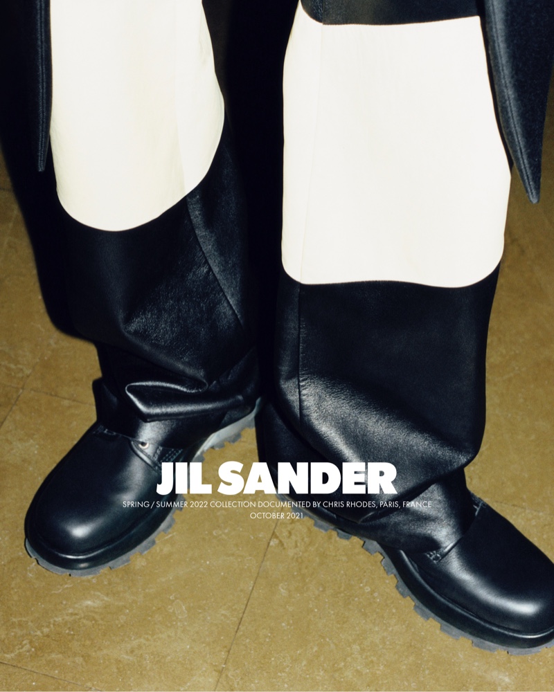 A close-up of Jil Sander footwear and ready-to-wear for its spring-summer 2022 campaign.