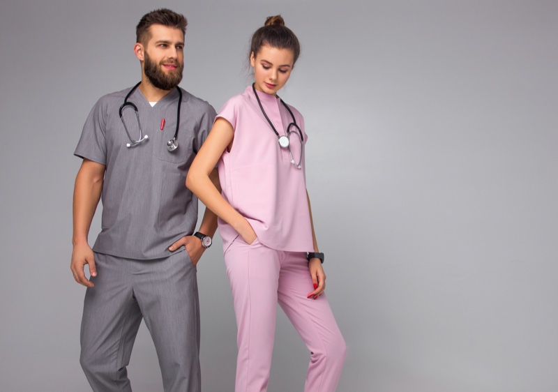 Male Female Nurse Grey Pink Scrubs