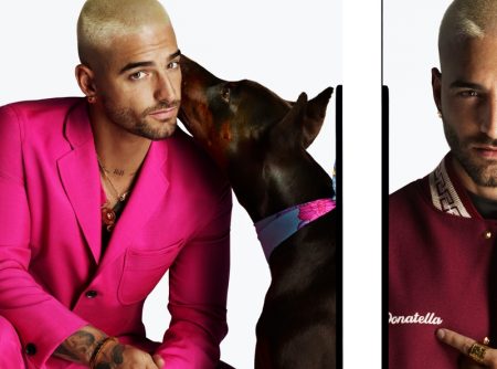 Maluma Versace Campaign Spring 2022 Pink Suit Dog