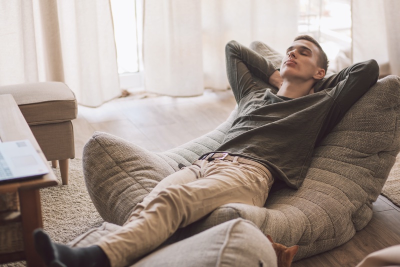 Man Relaxing Couch Home Casual