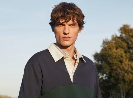 In front and center, Valentin Caron rocks a rugby top from Mango.
