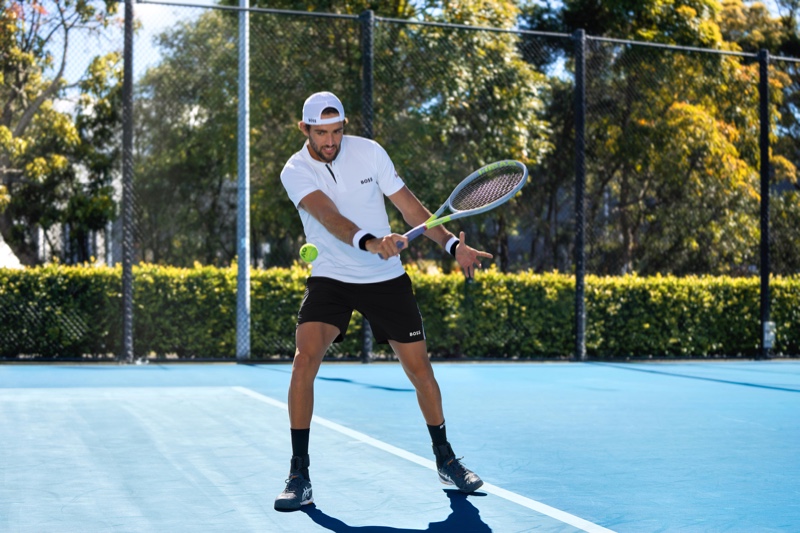 Matteo Berrettini hits the tennis court for a new BOSS campaign.