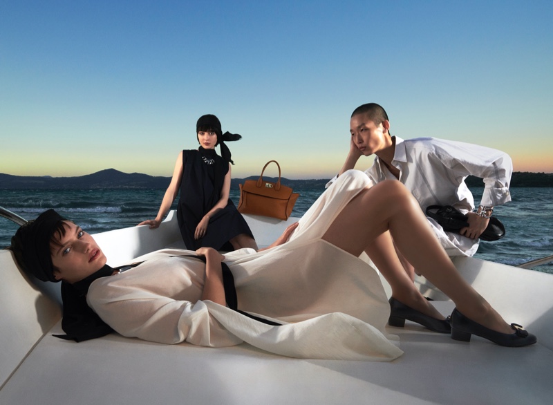 Greta Hofer, Ulman, and Xu Meen star in Salvatore Ferragamo's spring-summer 2022 campaign.