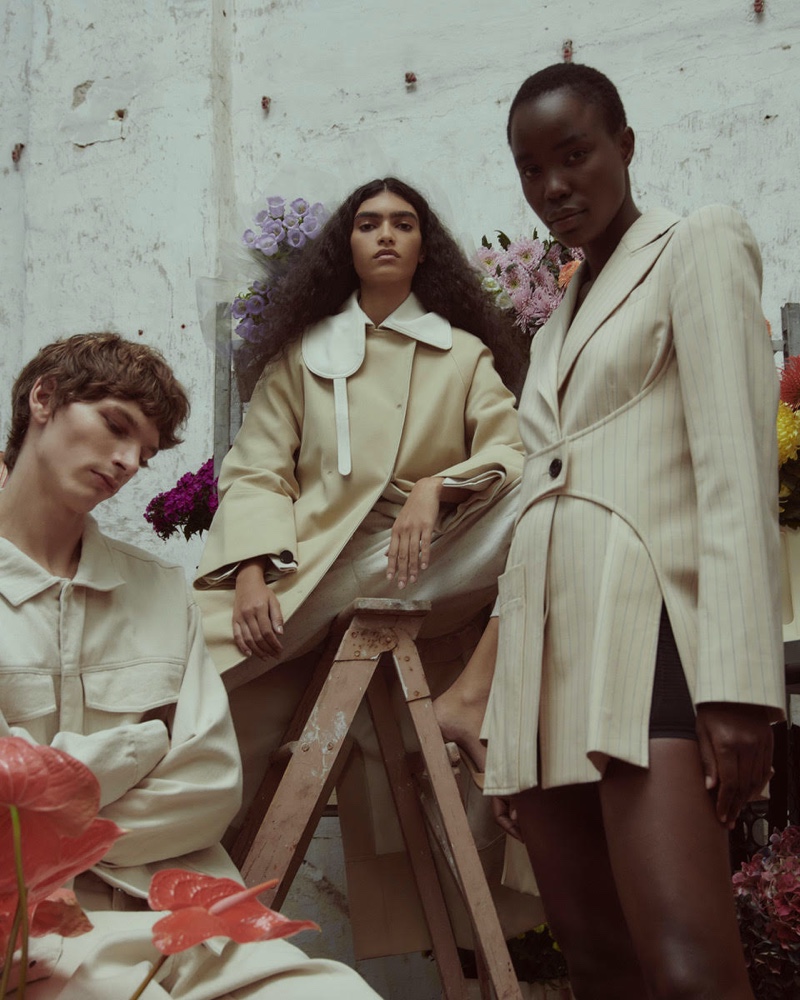 Models Erik Van Gils, Anita Pozzo, and Sandra Tendo appear in Stylebop's spring 2022 campaign.