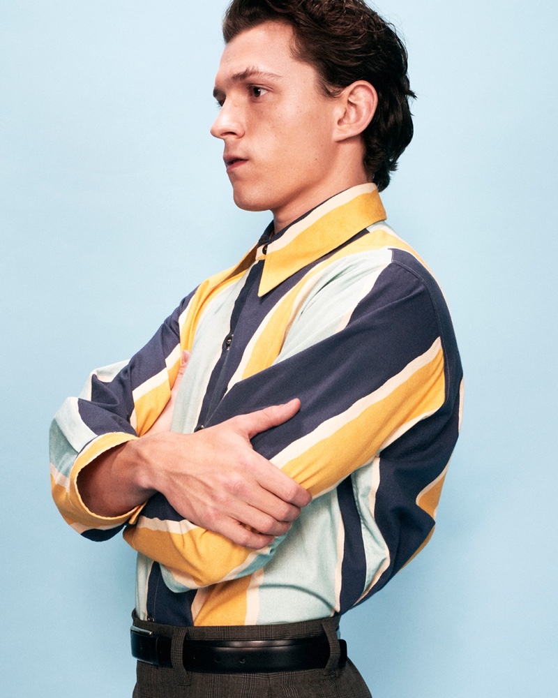 Tom Holland Prada Campaign Spring 2022 Striped Shirt