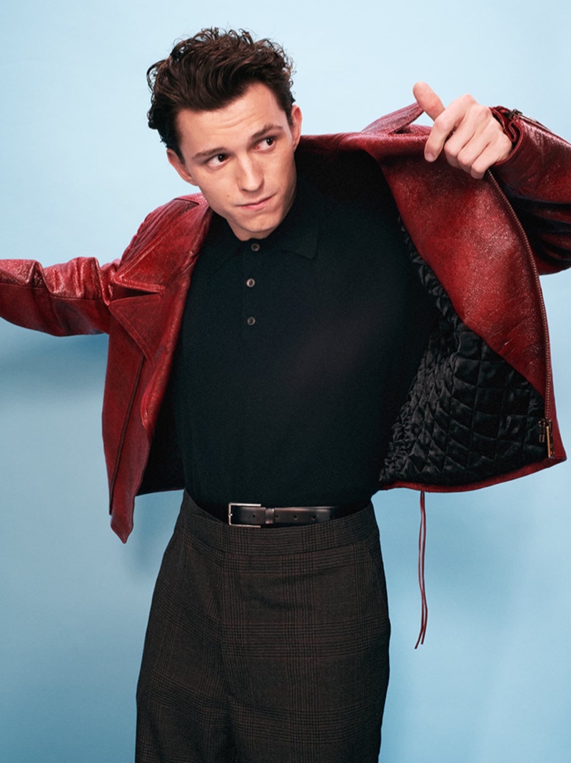 Tom Holland Red Leather Jacket Prada Campaign Spring 2022