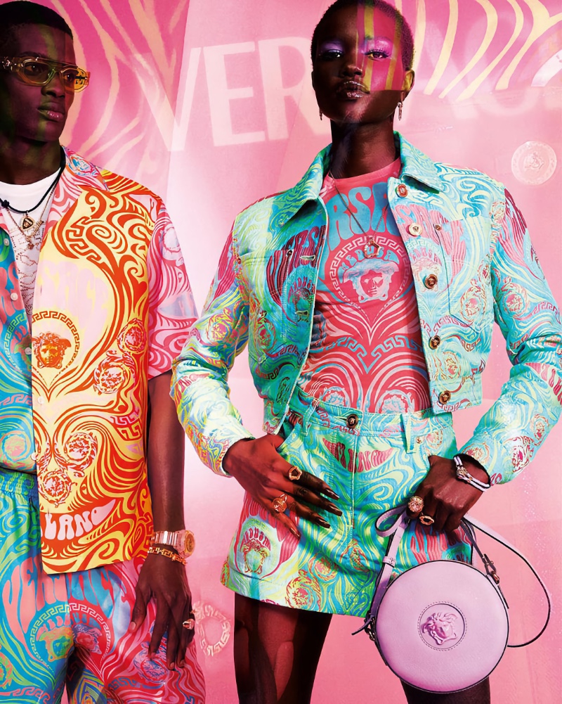 Kelvin Adewole and Akon Changkou couple up for Versace's resort 2022 campaign.