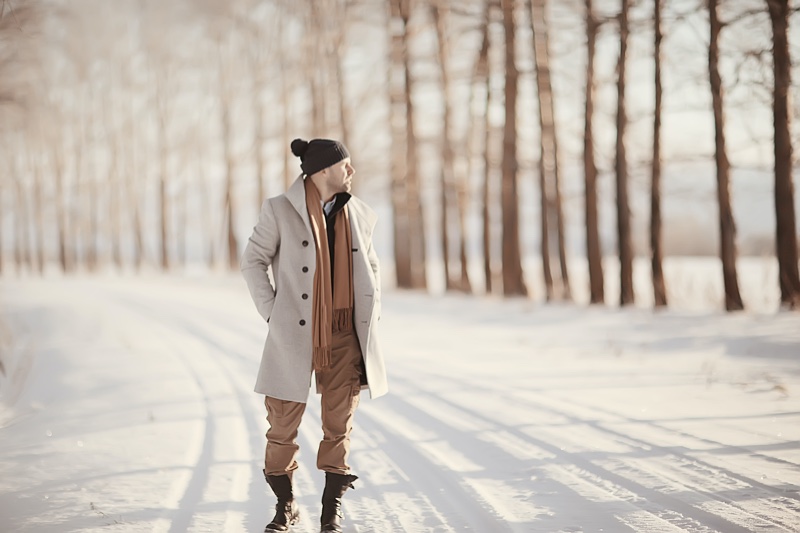 Winter Dress Man Coat Boots Neutral Outfit