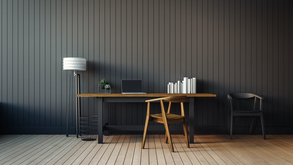 Wood Paneling Home Behind Desk