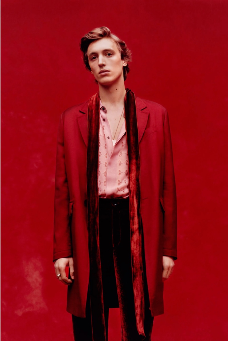 Zara Man Red Coat Velvet Scarf