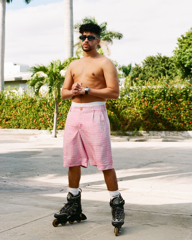 Bad Bunny Shirtless Pink Shorts JACQUEMUS Campaign 2022