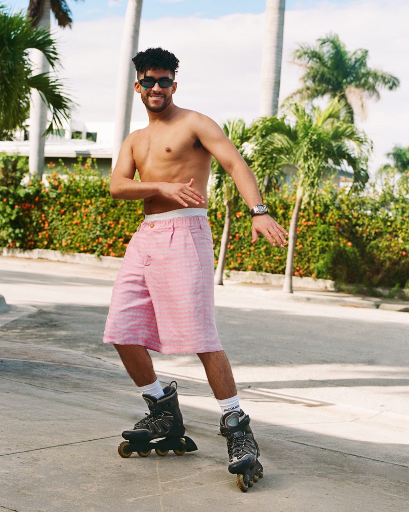 Bad Bunny Rollerblading Pink Shorts Shirtless JACQUEMUS Campaign 2022