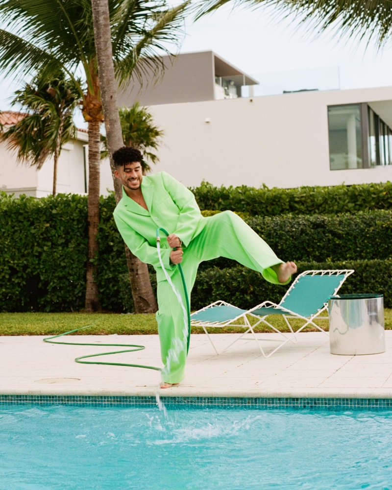 Bad Bunny Green Suit Pool JACQUEMUS Campaign 2022