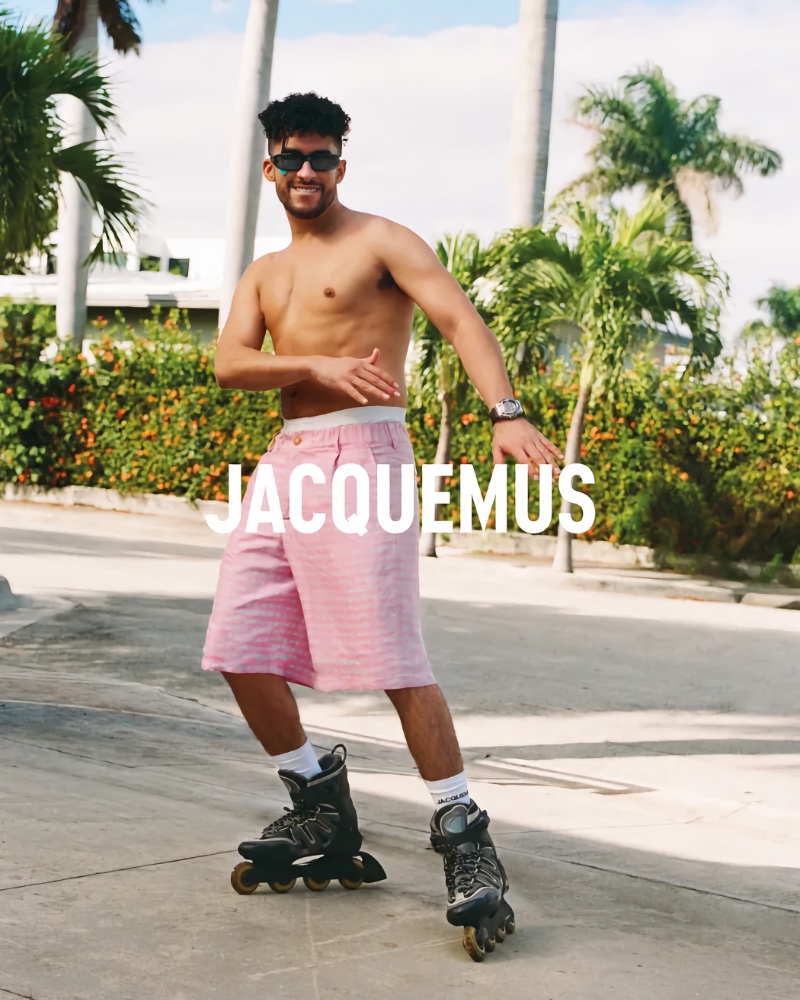 Bad Bunny Rollerblading Shirtless Pink Shorts JACQUEMUS Campaign 2022