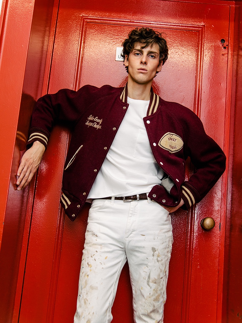 Cooper wears t-shirt H&M, varsity letterman jacket Amherst Football, jeans Wrangler, and belt stylist's own. » Cooper Dyer in 'Laundry Room' Cooper wears t-shirt H&M, varsity letterman jacket Amherst Football, jeans Wrangler, and belt stylist's own.
