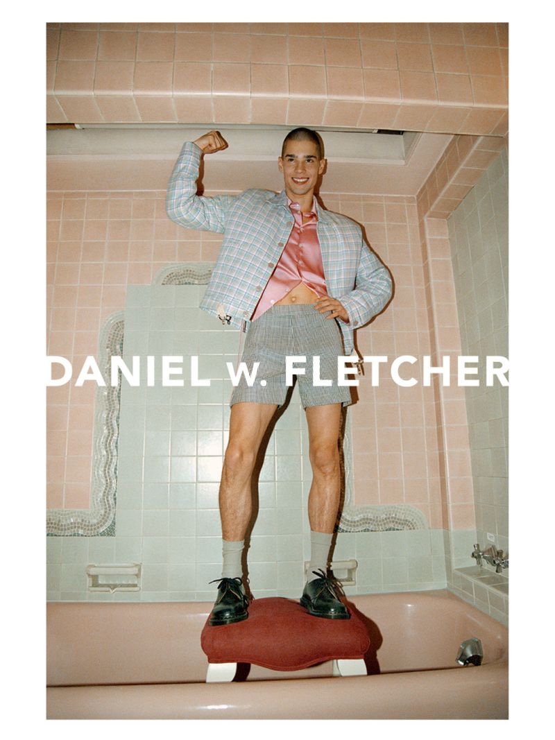 All smiles, Patryk Lawry appears in Daniel W. Fletcher's spring-summer 2022 campaign.
