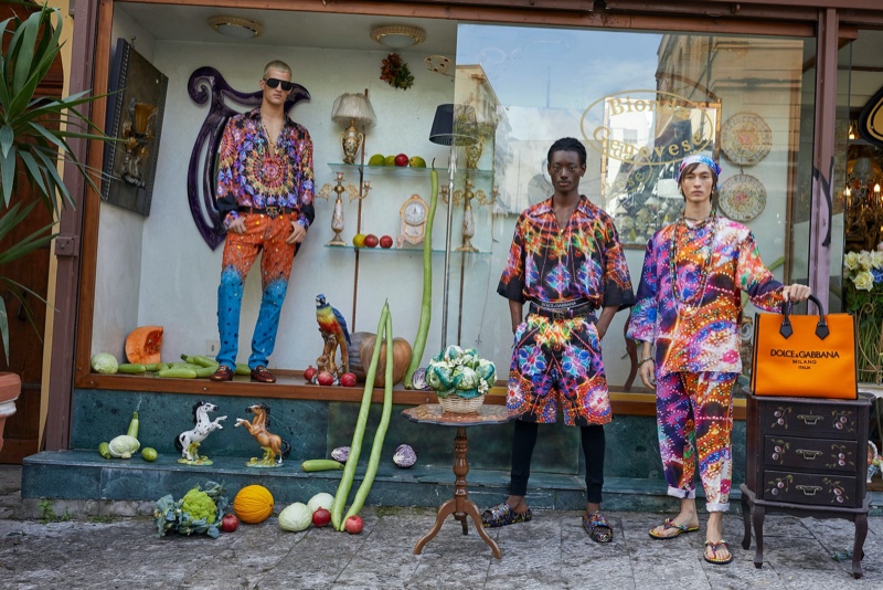 Embracing bold prints, Matteo Ferri, Yousouf Bamba, and Simon Martyn star in Dolce & Gabbana's spring-summer 2022 men's campaign.
