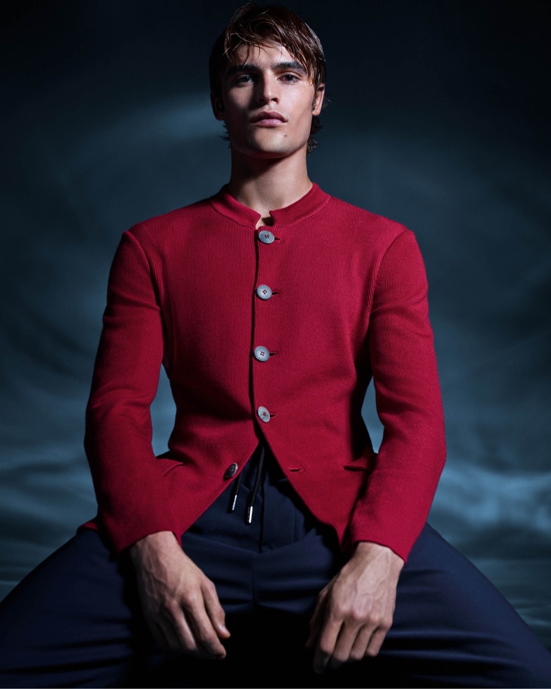 Giorgio Armani Campaign Parker van Noord Model Spring Summer 2022 Red Jacket