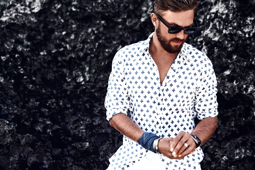 Man Wearing Patterned White Shirt