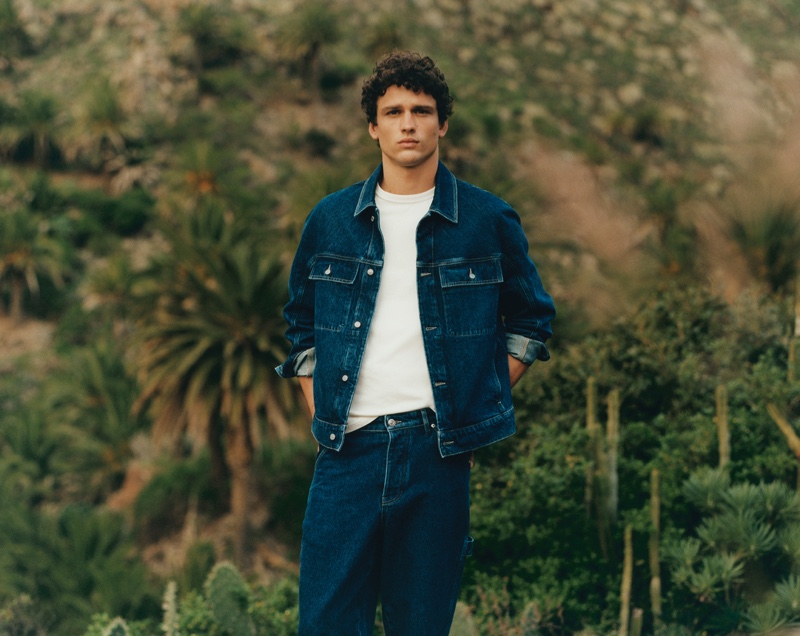 Top model Simon Nessman doubles down on denim for Mango's spring-summer 2022 men's denim campaign.