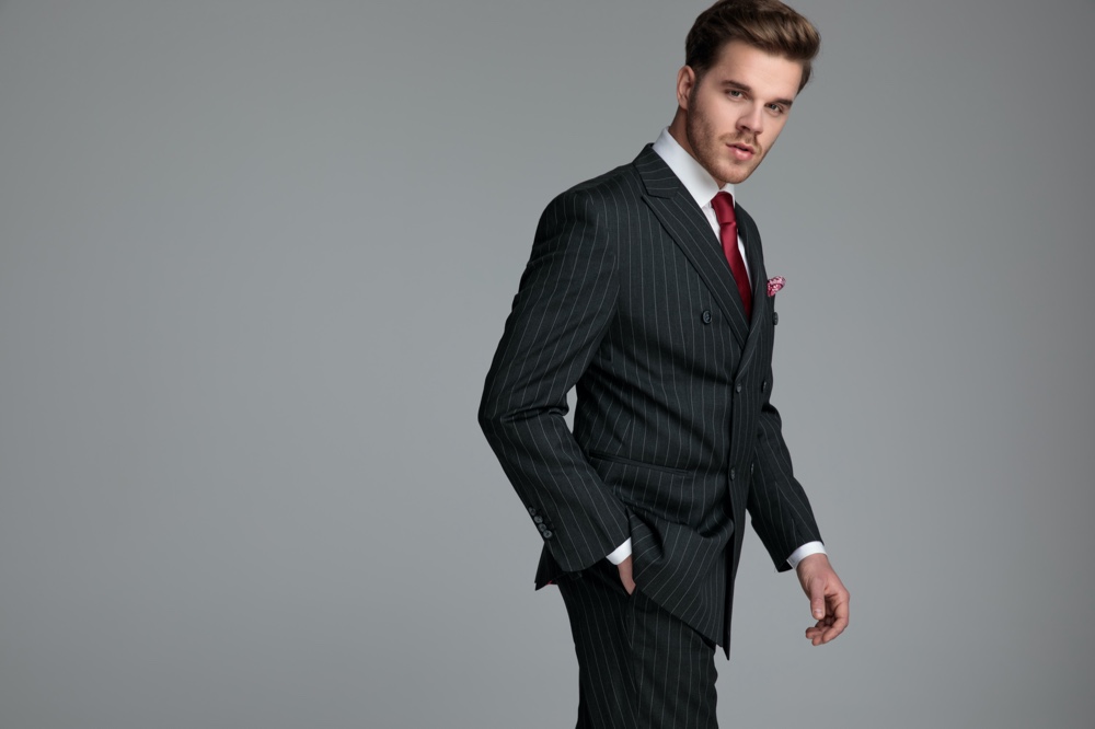 Model Wearing Pinstripe Suit