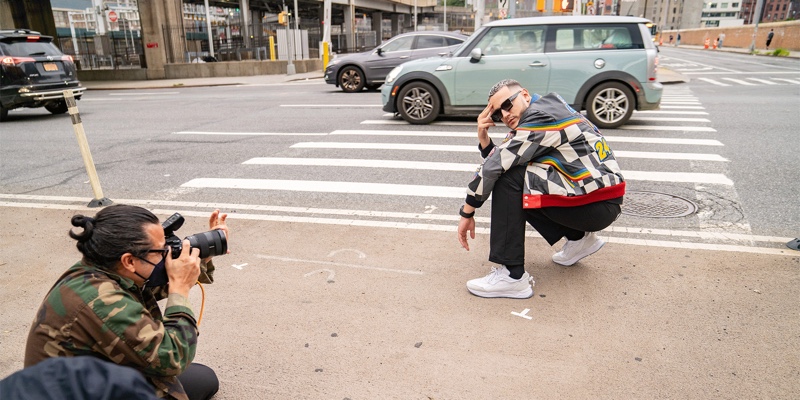 DJ Snake poses for a photo in his new PUMA Mirage Sport sneakers.