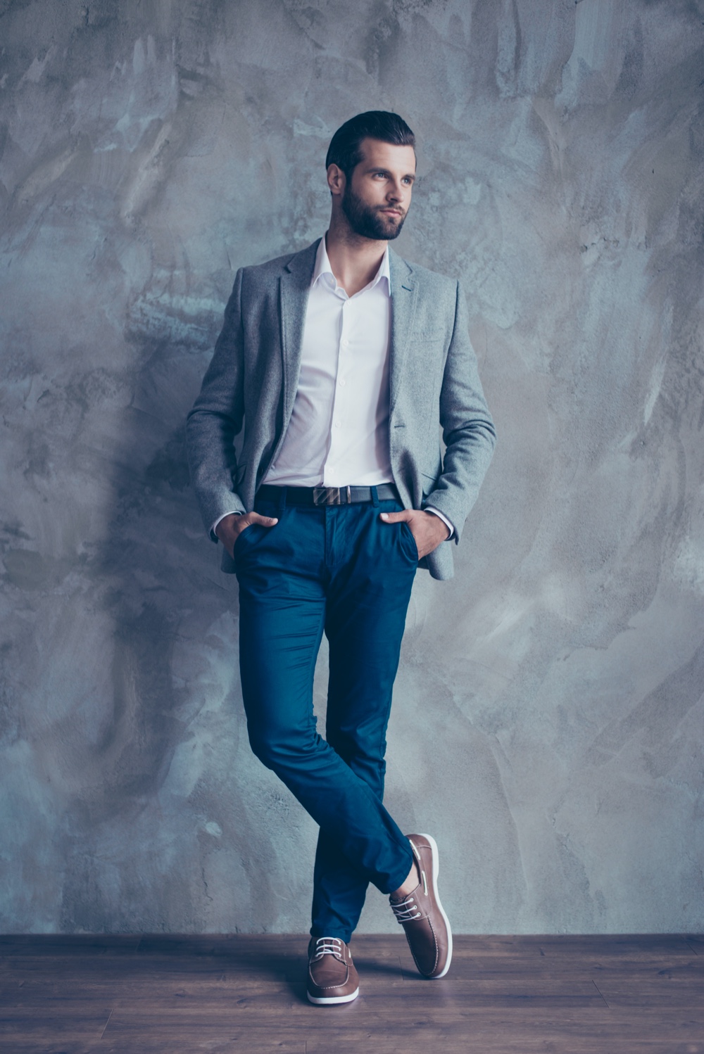Smart Menswear Man Wearing Blazer with Pants and Sneakers