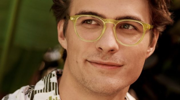 Spring Blossoms with New Warby Parker Collection Brett Robinson sports Warby Parker Waller glasses in Plantain Crystal.