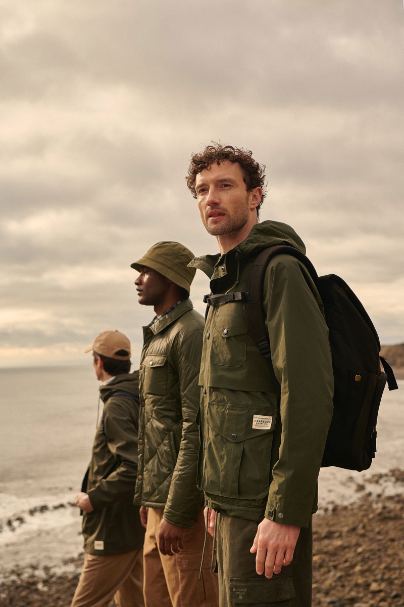 Barbour enlists models Charlie Timms, Jourdan Copeland, and Jacob Coupe as the faces of its 55 Degrees North collection.