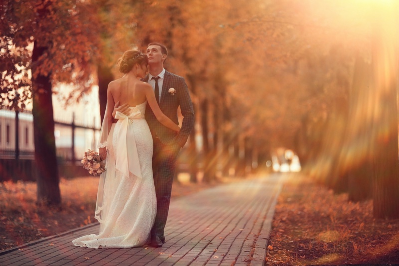 Bridal Couple Autumn Park Fashion Bridal Couple Autumn Park Fashion