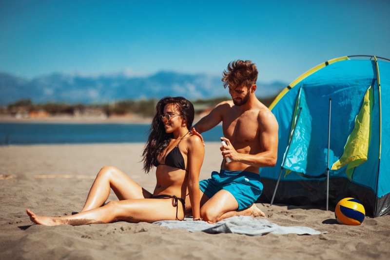 Couple Sunscreen Beach