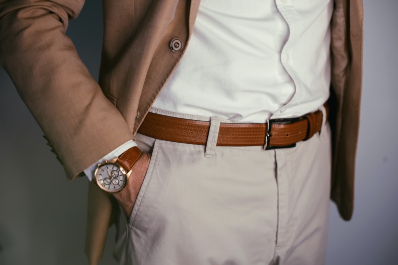 Cropped Man Brown Belt Watch