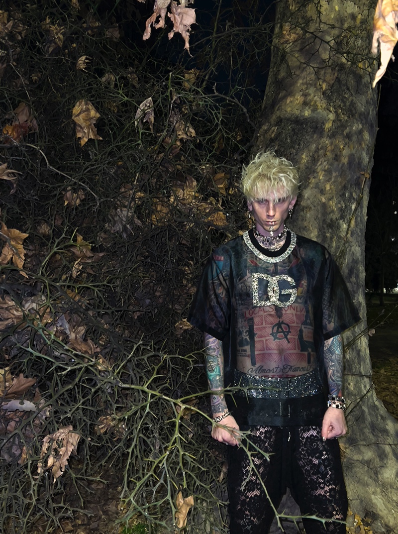 Machine Gun Kelly Photo Mesh T-shirt Lace Pants Dolce & Gabbana 2022