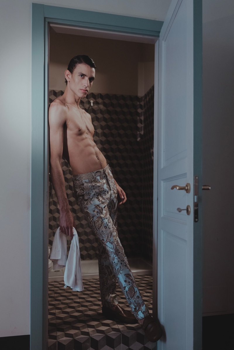 Grego wears pants Yezael by Angelo Cruciani.