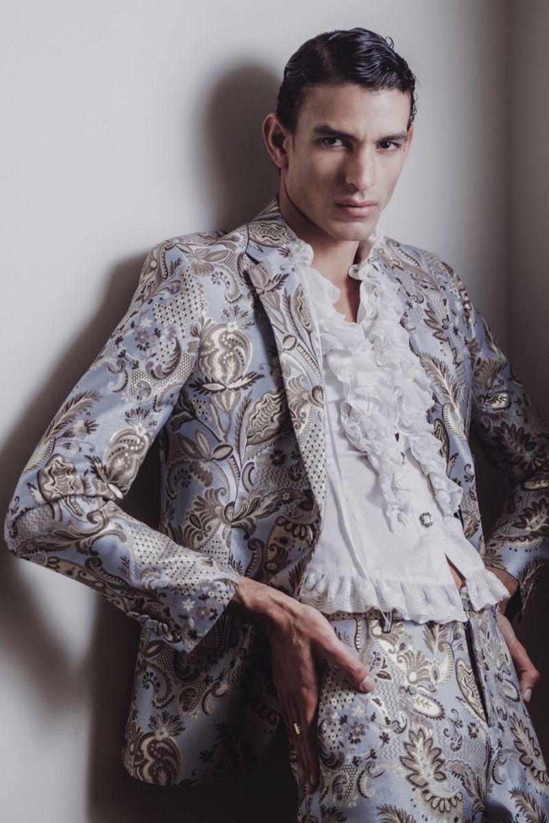 The Prince: Grego wears jacket and pants Yezael by Angelo Cruciani and shirt Gucci.