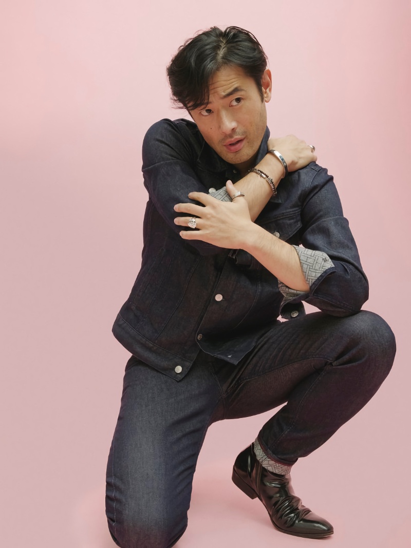 A casual but sleek vision, Yusuke Ogasawara models Tommy Hilfiger denim with Gabriel & Co. jewelry. 