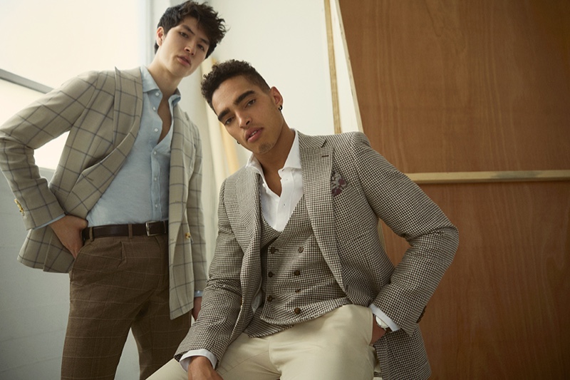 Brandon Soon Shiong and Justin Lyons don dapper tailored looks from Indochino's spring-summer 2022 collection.