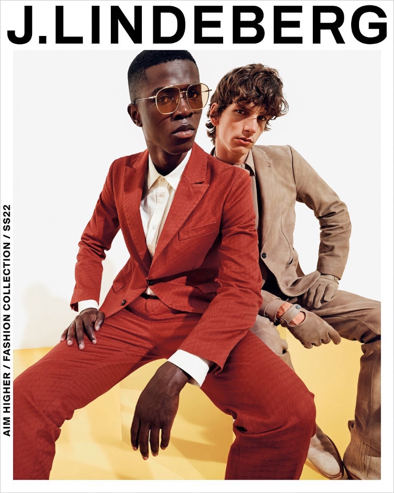 Donning sharp suits, Brian Kamara and Erik van Gils front J.Lindeberg's spring-summer 2022 campaign.