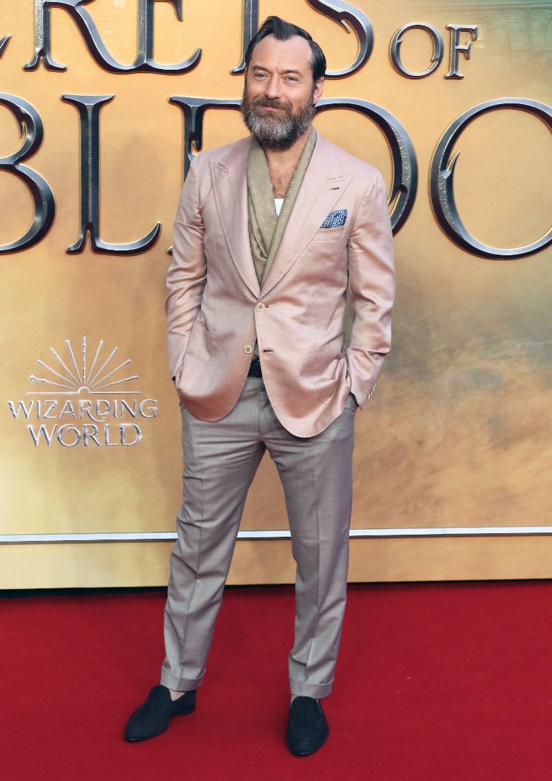 Jude Law Fantastic Beasts Secrets of Dumbledore World Premiere 2022 Red Carpet Wearing Brioni