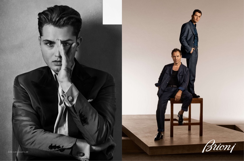 Rafferty and Jude Law appear in Brioni's spring-summer 2022 campaign.