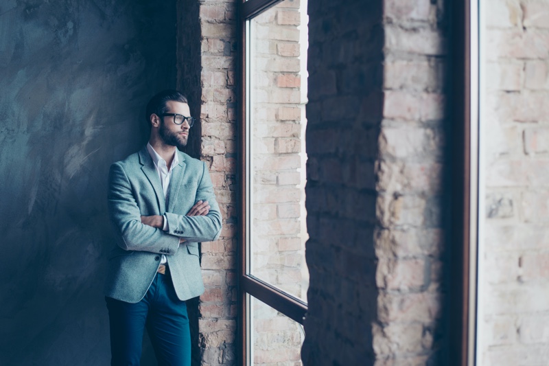 Man in Jeans Blazer Dress Shirt