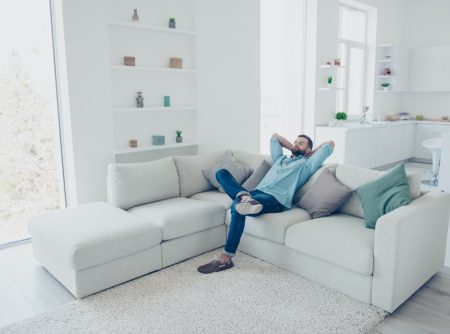 Man in Modern Living Room White