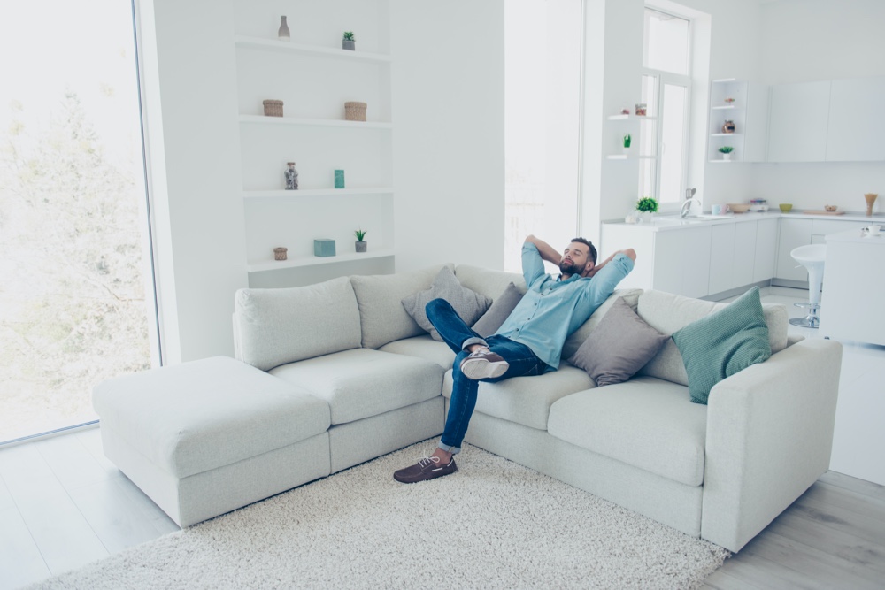 Man in Modern Living Room White