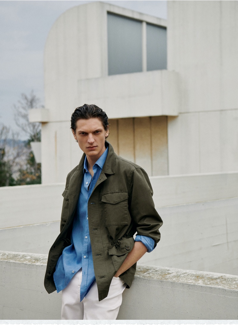 Massimo Dutti showcases its latest linen menswear with an editorial starring Valentin Caron.