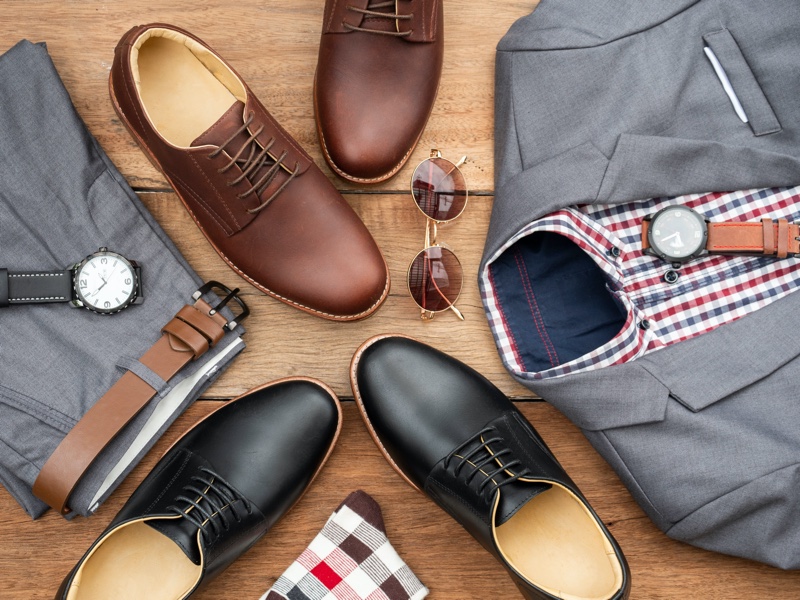 Mens Derby Dress Shoes Outfit Isolated