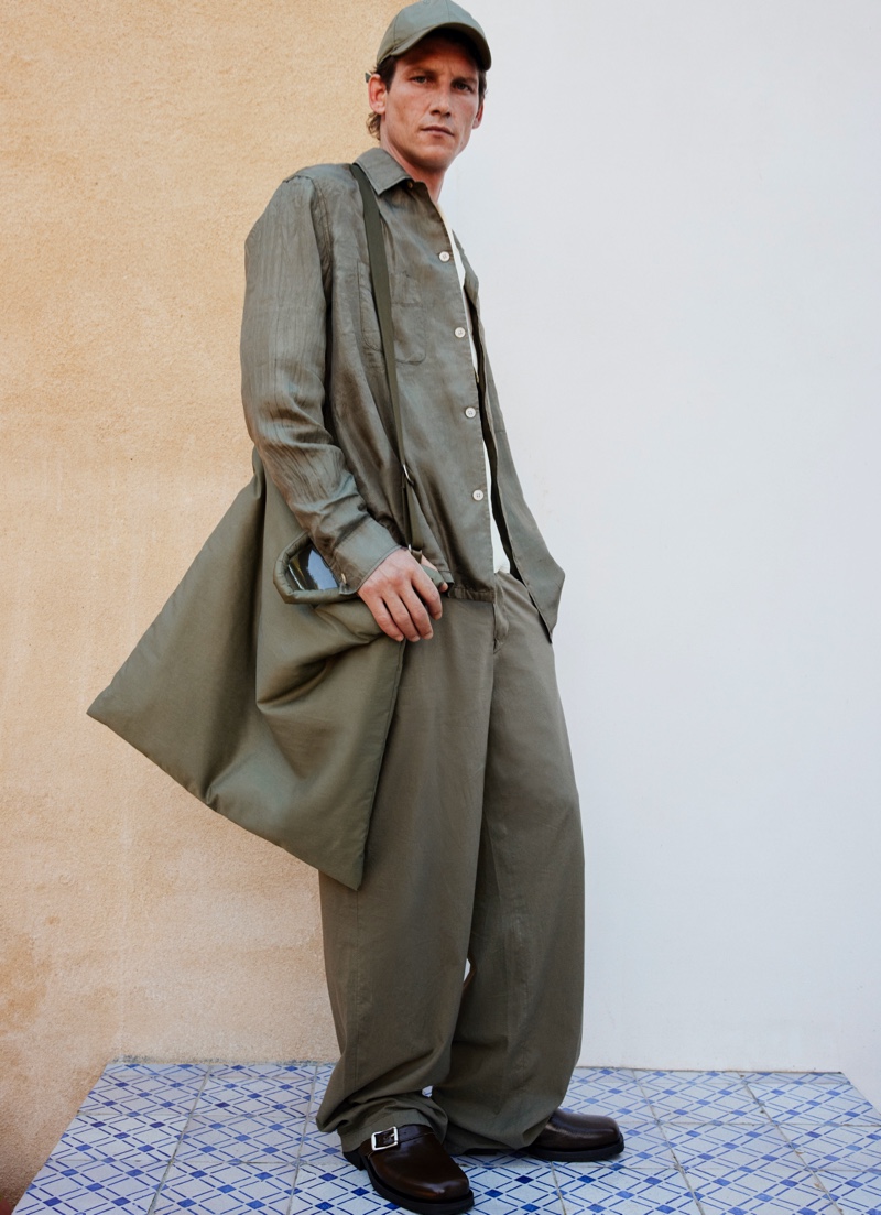 Embracing an oversized silhouette, Roch Barbot wears Our Legacy for Mytheresa's men's campaign.