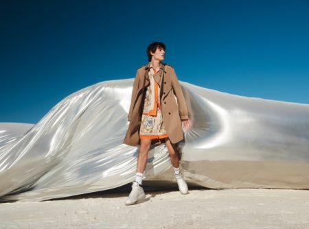 Liam Kelly is a divine vision in AMIRI for Neiman Marcus' spring-summer 2022 men's campaign.