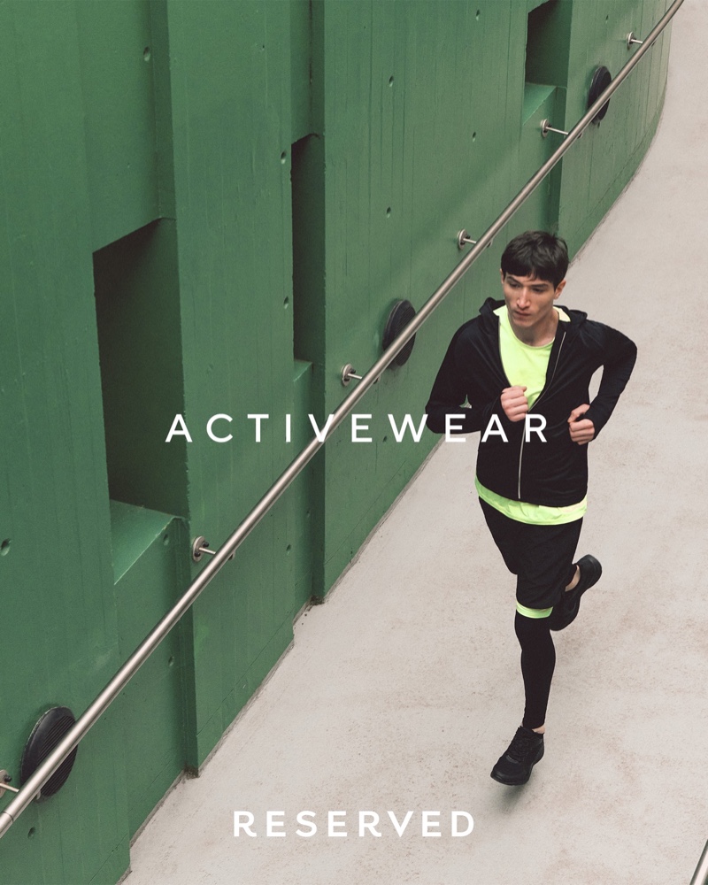 On the move, Jester White showcases activewear from Reserved.