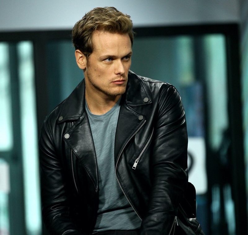 Sam Heughan Leather Jacket T-shirt Photo