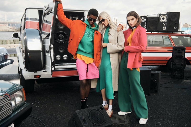 Alton Mason, Soo Joo Park, and Meghan Roche embrace a pop of color for Tommy Hilfiger's Make You Move campaign.